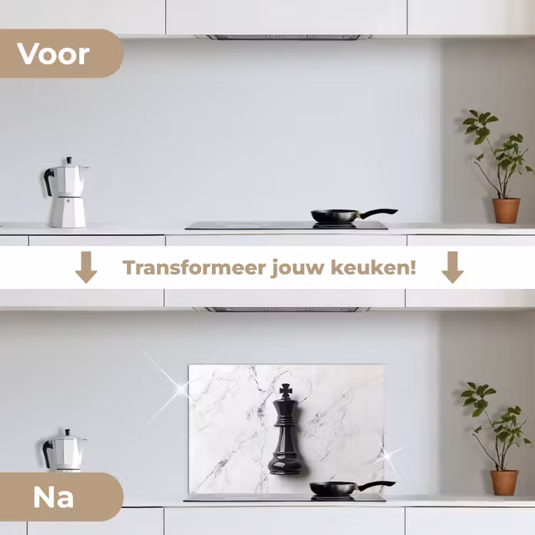 Schaakstuk - Koning - Zwart - Marmer keuken achterwand spatscherm klein -voor_na_NL