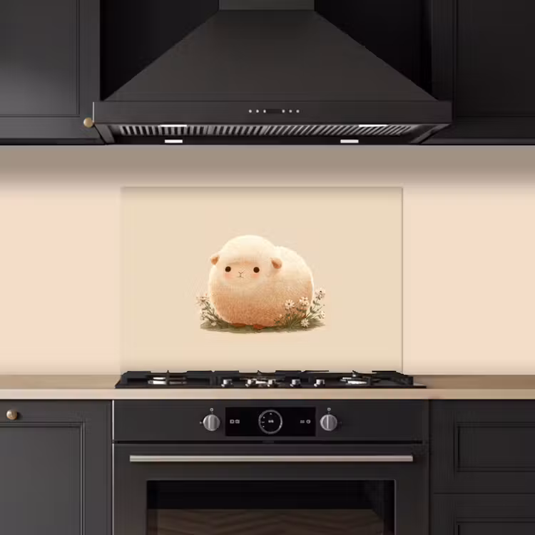 Schaap - Beige - Bloemen keuken achterwand spatscherm klein -sfeer1
