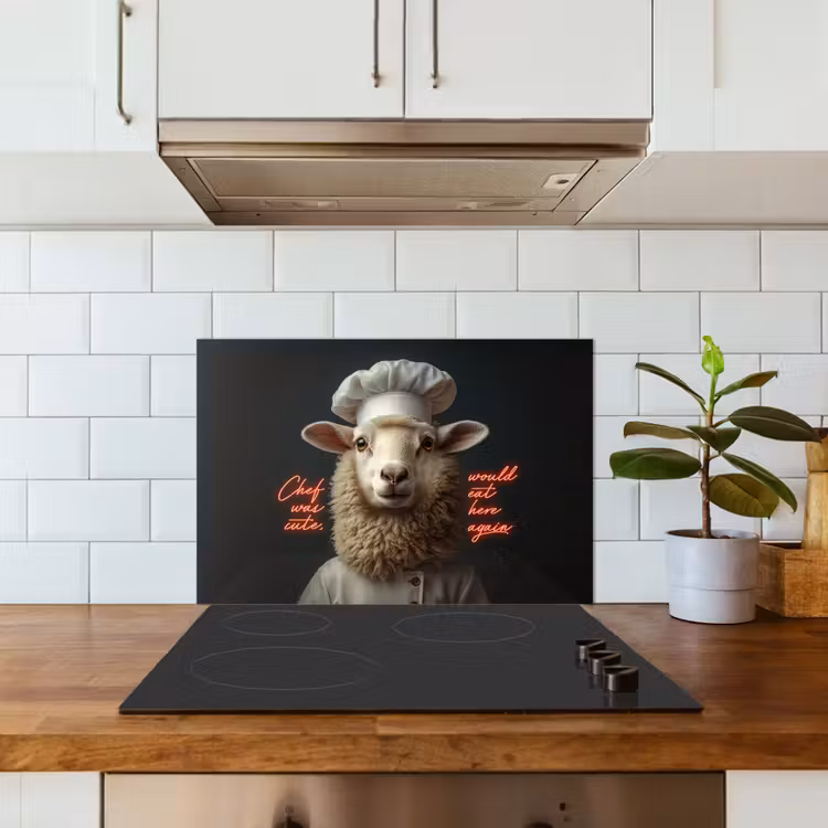 Schaap - Kokskleding - Neon - Quote keuken achterwand spatscherm klein -sfeer2