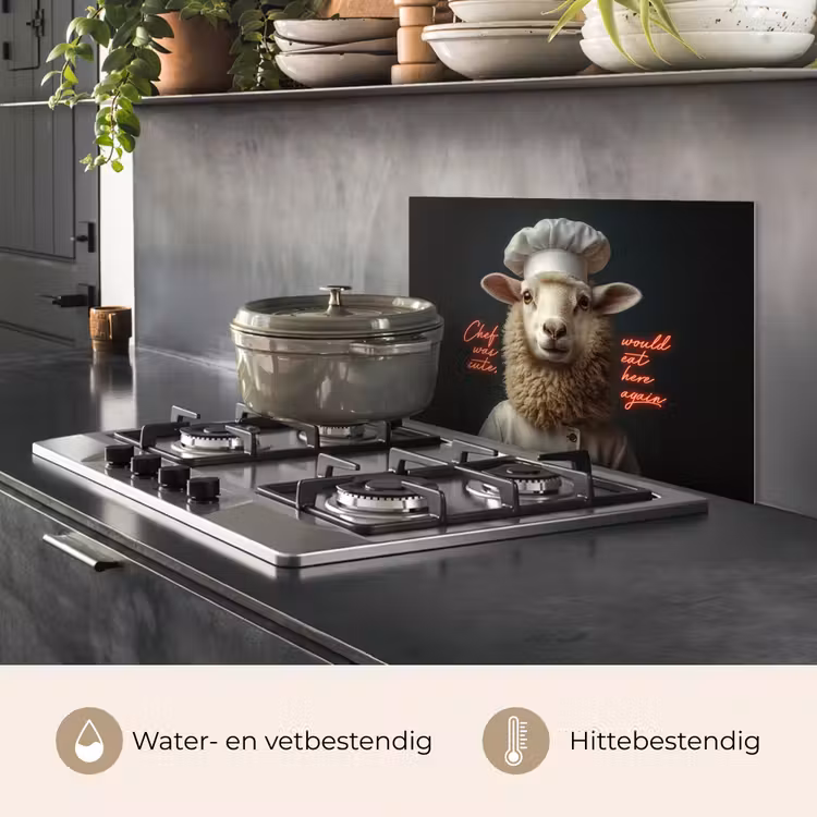 Schaap - Kokskleding - Neon - Quote keuken achterwand spatscherm klein -usp_NL