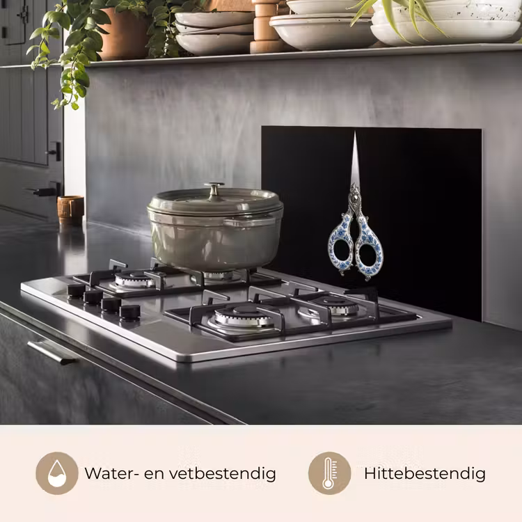 Schaar - Delfts blauw - Zwart keuken achterwand spatscherm klein -usp_NL