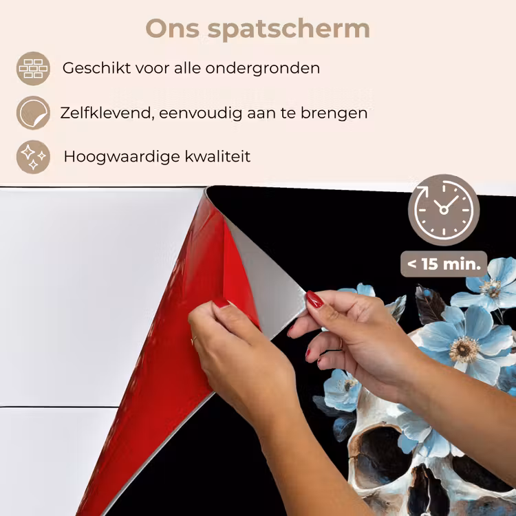 Schedel - Blauw - Bloemen - Bladeren keuken achterwand spatscherm klein -spatscherm_NL