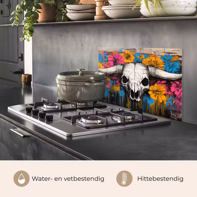 Schedel - Bloemen - Graffiti keuken achterwand spatscherm klein -usp_NL