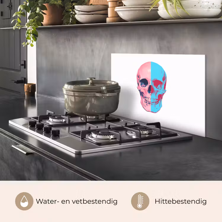 Schedel - Grafisch - Roze - Verdeeld keuken achterwand spatscherm klein -usp_NL