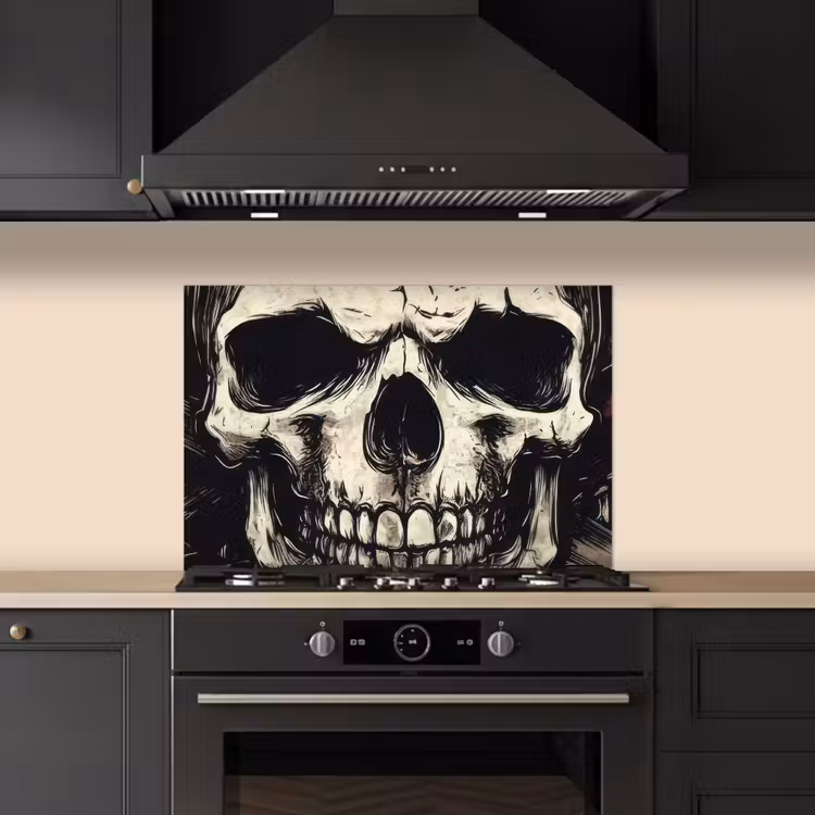 Schedel - Kettingen - Rood keuken achterwand spatscherm klein -sfeer1