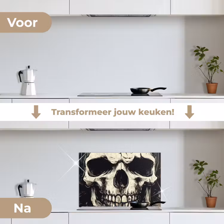 Schedel - Kettingen - Rood keuken achterwand spatscherm klein -voor_na_NL