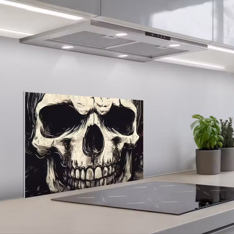 Schedel - Kettingen - Rood keuken achterwand spatscherm klein -3d_schuin
