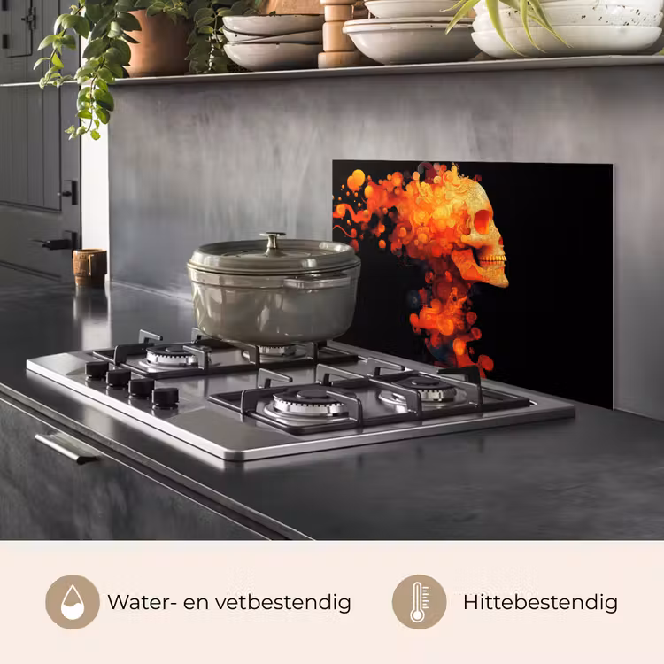 Schedel - Oranje - Zijaanzicht - Vlammen keuken achterwand spatscherm klein -usp_NL