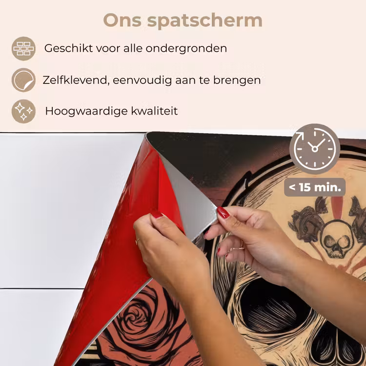 Schedel - Rozen - Gotisch keuken achterwand spatscherm klein -spatscherm_NL