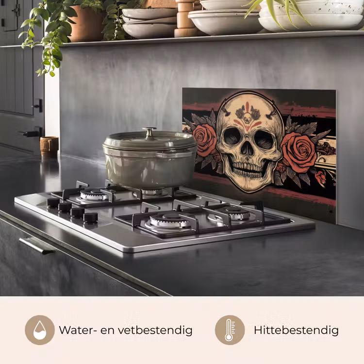 Schedel - Rozen - Gotisch keuken achterwand spatscherm klein -usp_NL