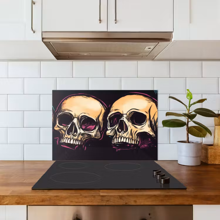 Schedels - Graffiti - Neon keuken achterwand spatscherm klein -sfeer2