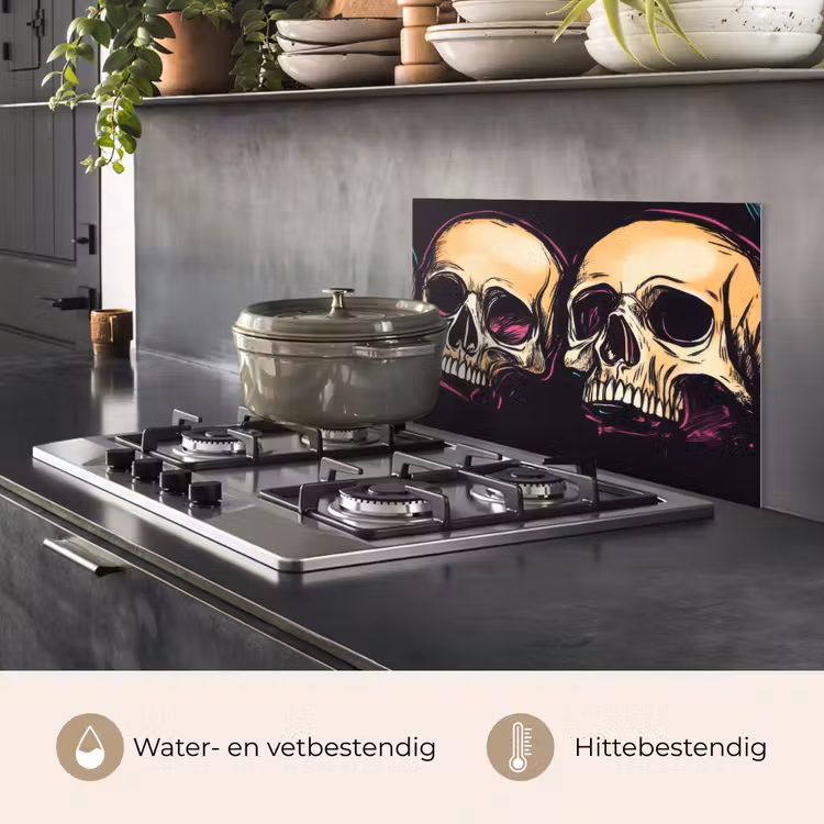 Schedels - Graffiti - Neon keuken achterwand spatscherm klein -usp_NL