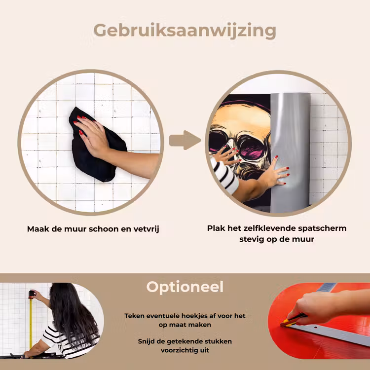 Schedels - Graffiti - Neon keuken achterwand spatscherm klein -gebruiksaanwijzing_NL