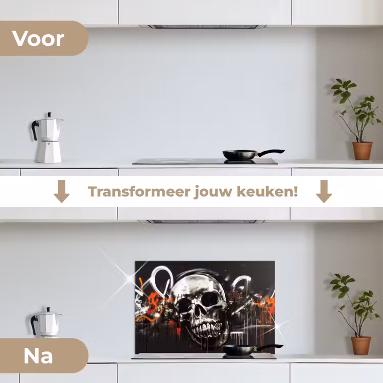 Schedels - Kunst - Donker - Rood keuken achterwand spatscherm klein -voor_na_NL