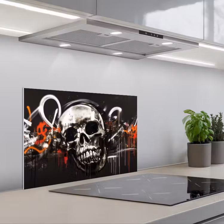 Schedels - Kunst - Donker - Rood keuken achterwand spatscherm klein -3d_schuin