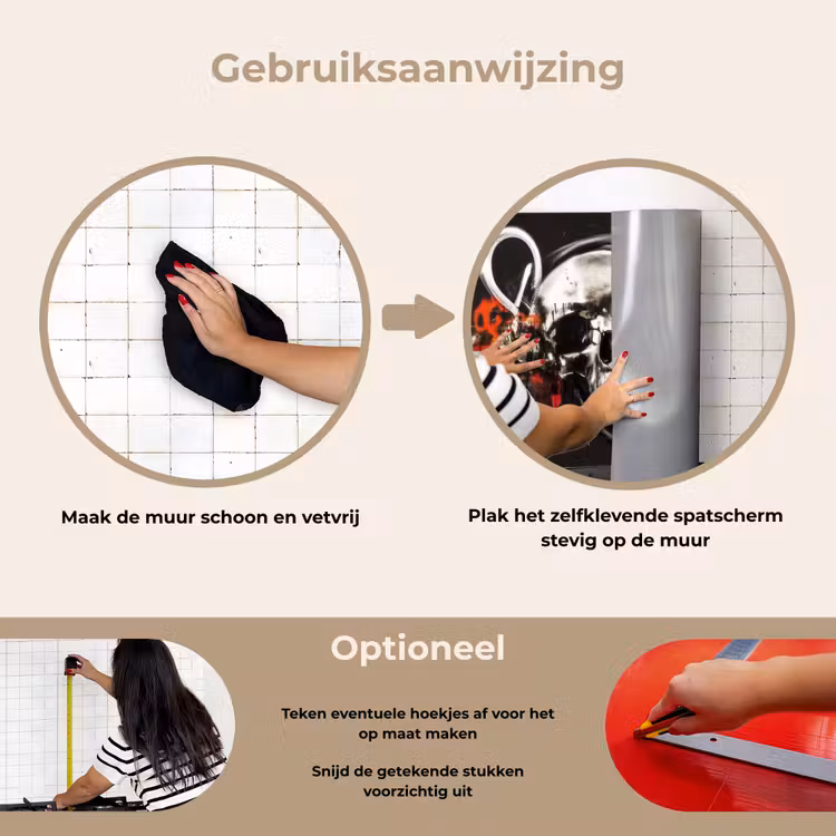 Schedels - Kunst - Donker - Rood keuken achterwand spatscherm klein -gebruiksaanwijzing_NL