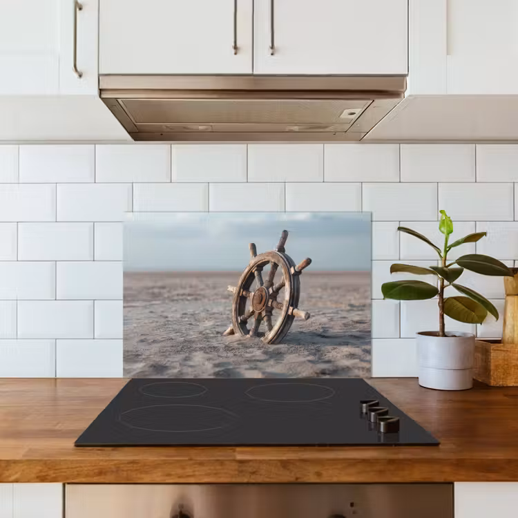Scheepsstuur - Hout - Bruin - Zand keuken achterwand spatscherm klein -sfeer2