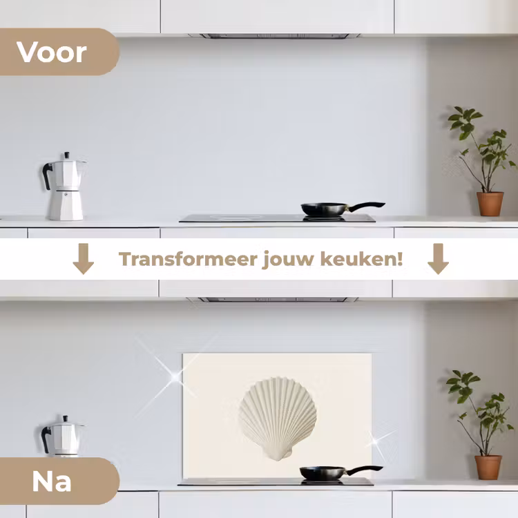 Schelp - Minimalistisch - Wit keuken achterwand spatscherm klein -voor_na_NL