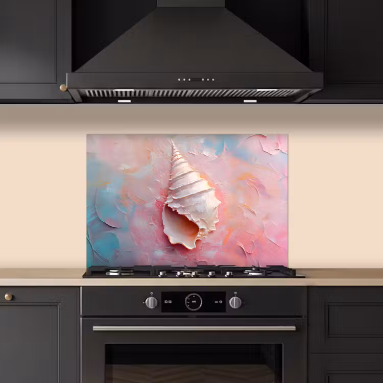 Schelp - Pastel - Pink keuken achterwand spatscherm klein -sfeer1