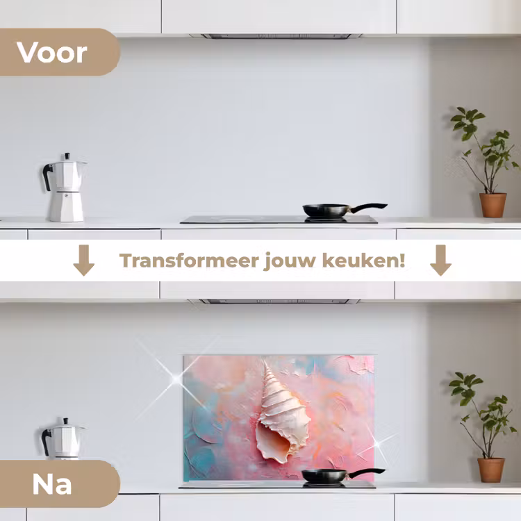 Schelp - Pastel - Pink keuken achterwand spatscherm klein -voor_na_NL
