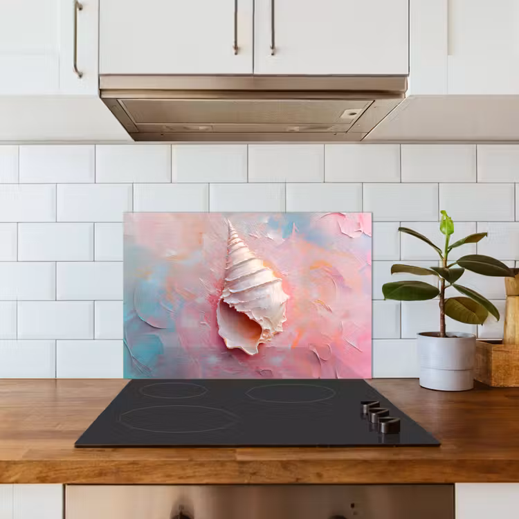 Schelp - Pastel - Pink keuken achterwand spatscherm klein -sfeer2
