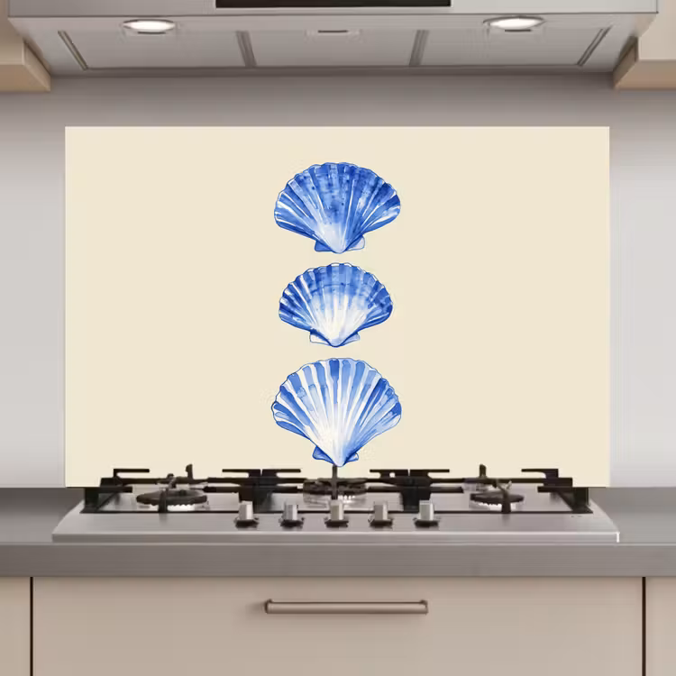 Schelpen - Blauw - Beige keuken achterwand spatscherm klein -3d_website