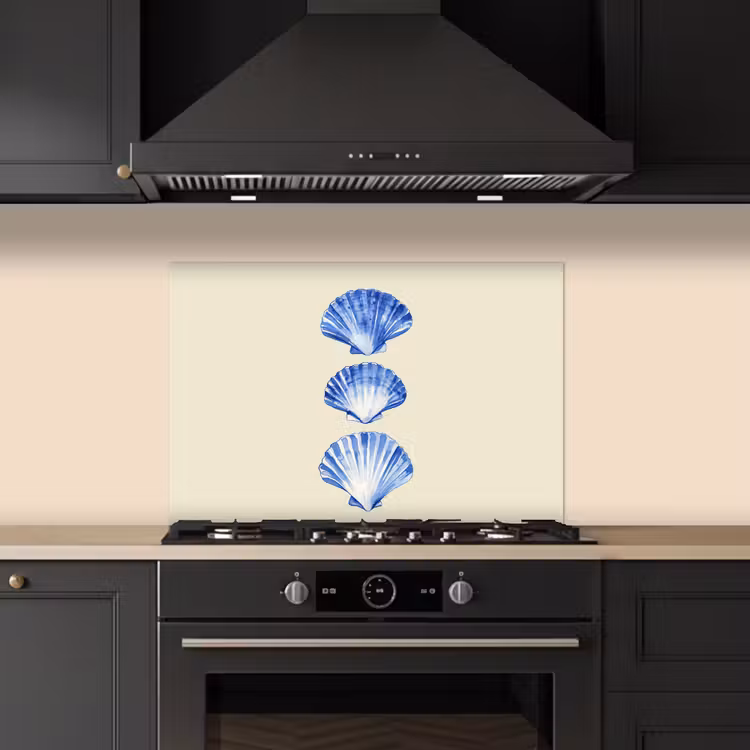 Schelpen - Blauw - Beige keuken achterwand spatscherm klein -sfeer1
