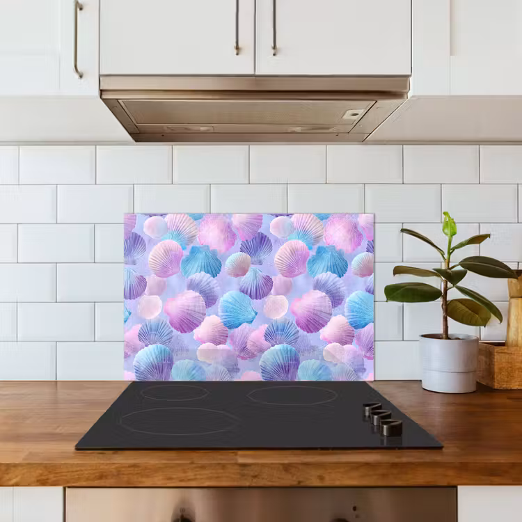 Schelpen - Paars - Blauw - Patroon keuken achterwand spatscherm klein -sfeer2