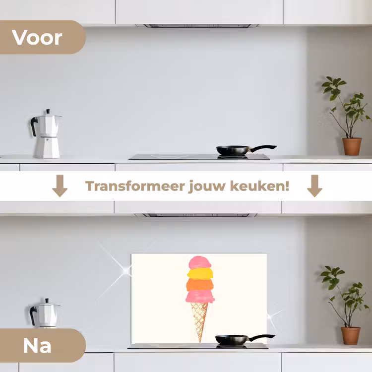 Schepijs - Hoorntje - Illustratie - Minimalistisch keuken achterwand spatscherm klein -voor_na_NL