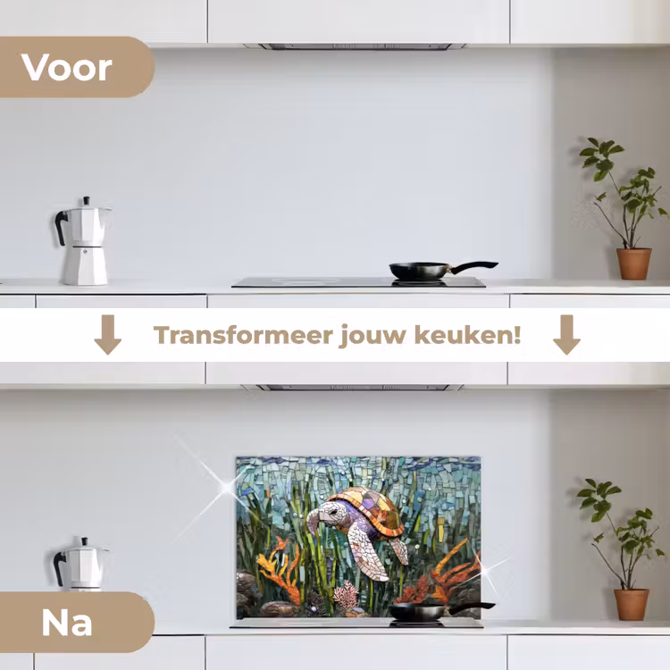 Schildpad - Zeewier - Mozaïek keuken achterwand spatscherm klein -voor_na_NL