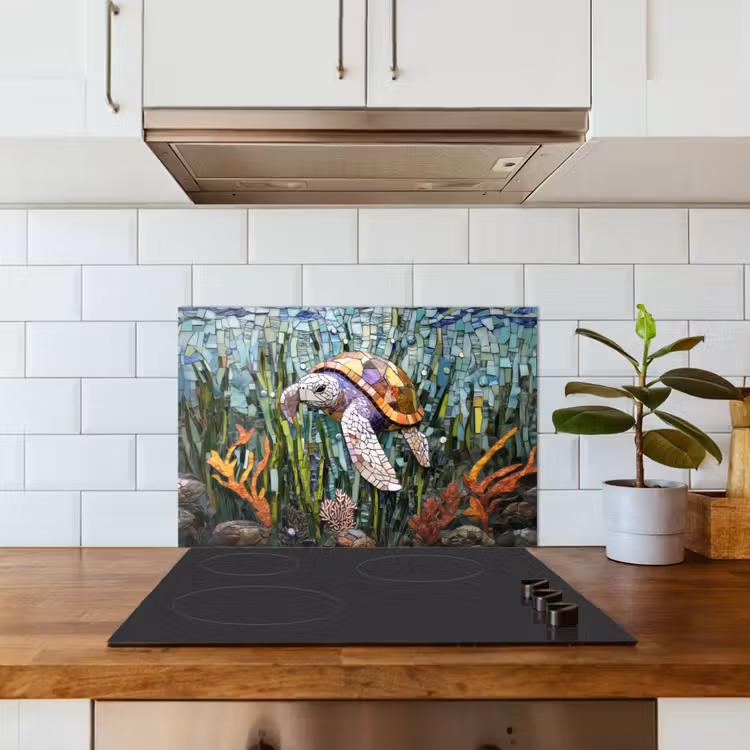 Schildpad - Zeewier - Mozaïek keuken achterwand spatscherm klein -sfeer2