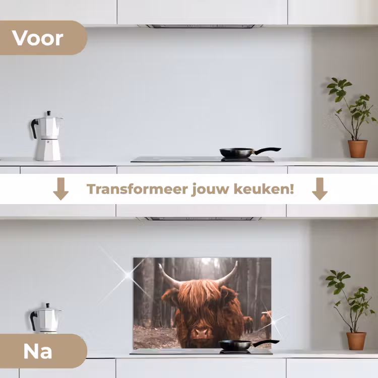 Schotse hooglander - Bos - Koe - Dieren - Natuur keuken achterwand spatscherm klein -voor_na_NL