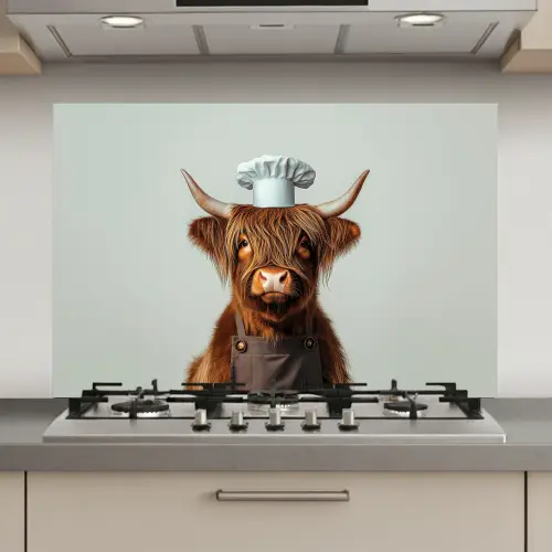 Schotse Hooglander - Bruin - Hoorns - Kokskleding keuken achterwand spatscherm klein -3d_website