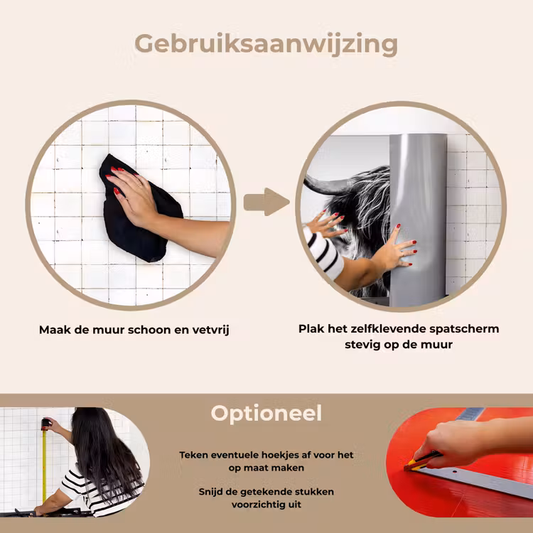 Schotse hooglander - Close up - Horens - Vacht - Zwart Wit keuken achterwand spatscherm klein -gebruiksaanwijzing_NL