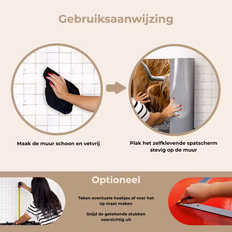 Schotse Hooglander - Dieren - Bruin - Koe - Zwart - Wit - Natuur keuken achterwand spatscherm klein -gebruiksaanwijzing_NL