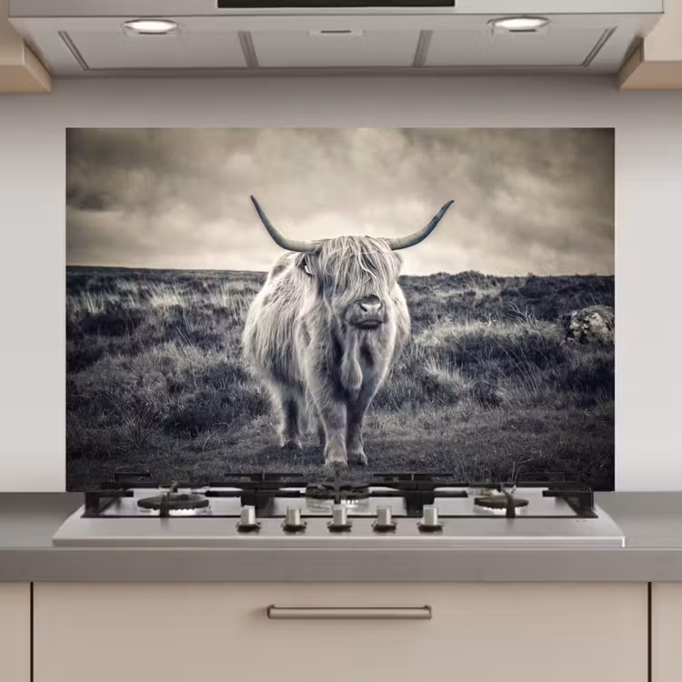 Schotse hooglander - Dieren - Wolken - Koe - Natuur keuken achterwand spatscherm klein -3d_website