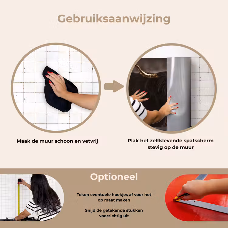 Schotse hooglander - Goud - Koebel - Hoorns - Dieren keuken achterwand spatscherm klein -gebruiksaanwijzing_NL