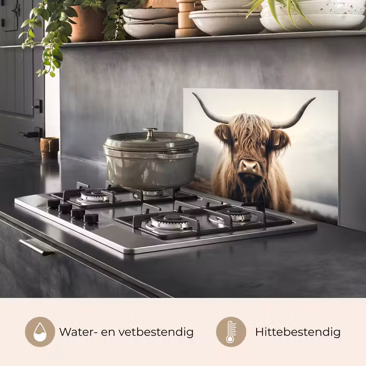 Schotse hooglander - Hoorns - Landschap keuken achterwand spatscherm klein -usp_NL