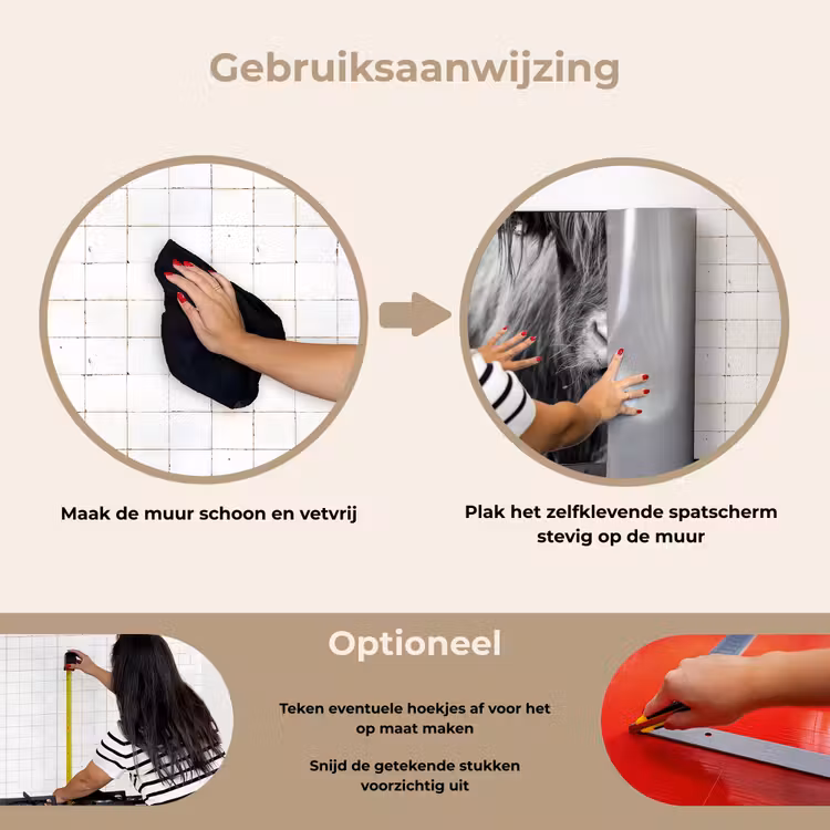 Schotse hooglander - Koe - Zwart - Wit - Dieren keuken achterwand spatscherm klein -gebruiksaanwijzing_NL