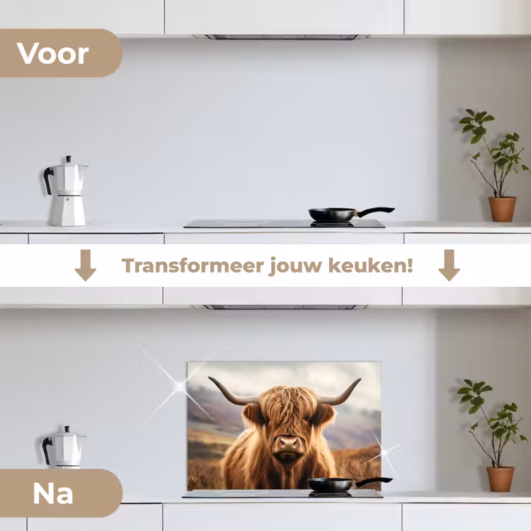 Schotse hooglander - Landschap - Dier keuken achterwand spatscherm klein -voor_na_NL