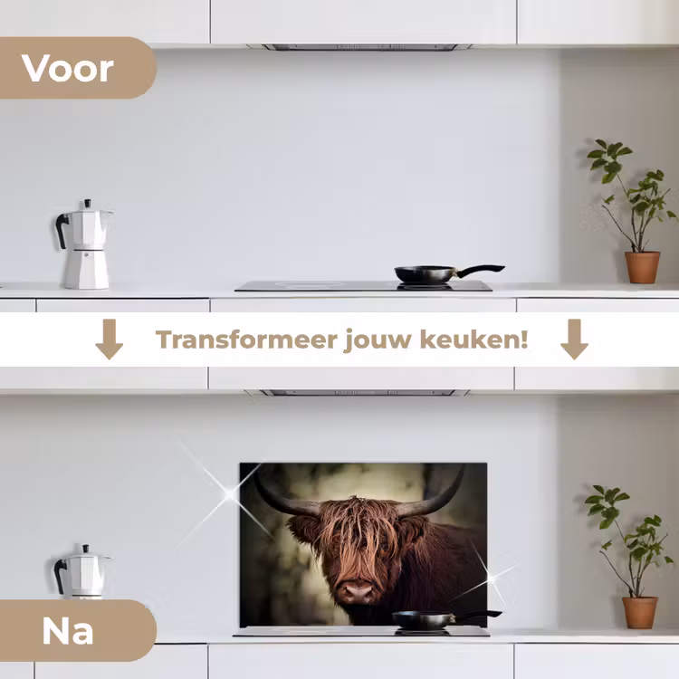 Schotse hooglander - Licht - Portret - Natuur keuken achterwand spatscherm klein -voor_na_NL