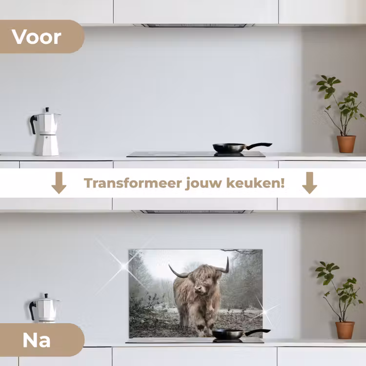 Schotse hooglander - Natuur - Herfst - Dieren - Wild - Bos keuken achterwand spatscherm klein -voor_na_NL