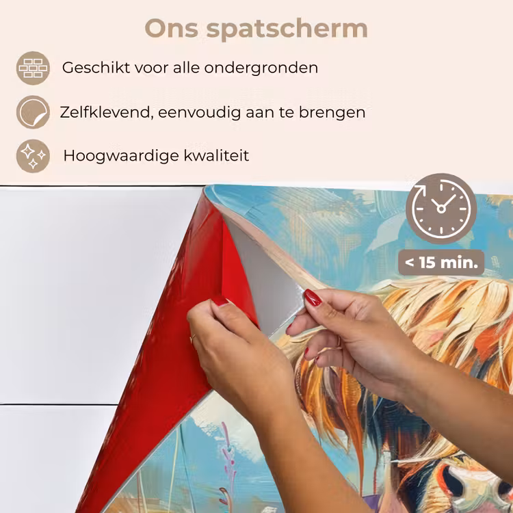 Schotse hooglander - Natuur - Kleurrijk - Bloemen keuken achterwand spatscherm klein -spatscherm_NL