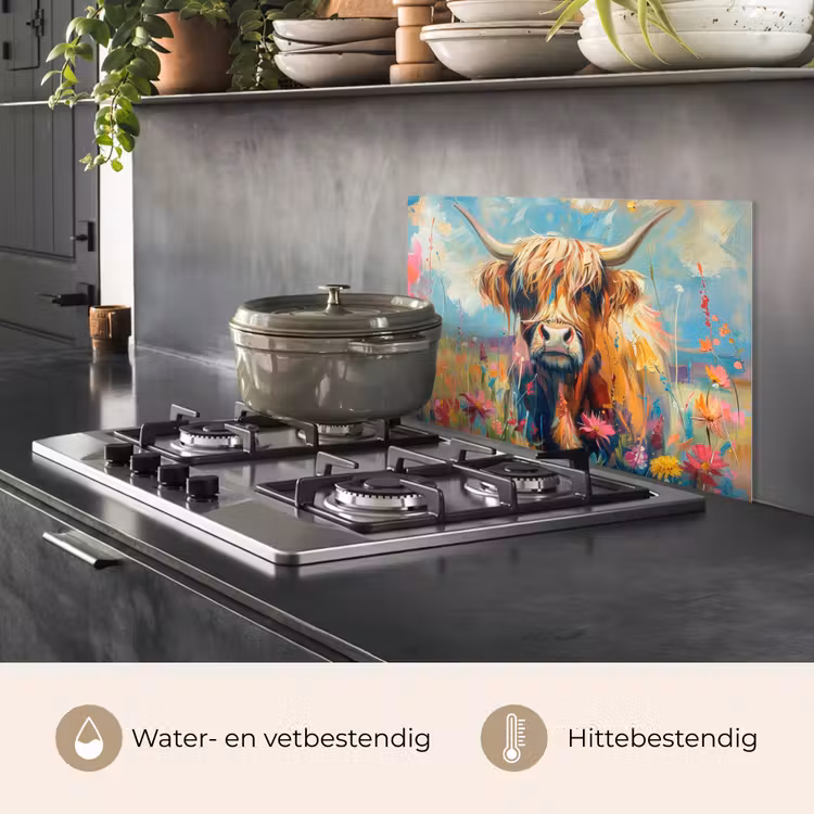 Schotse hooglander - Natuur - Kleurrijk - Bloemen keuken achterwand spatscherm klein -usp_NL