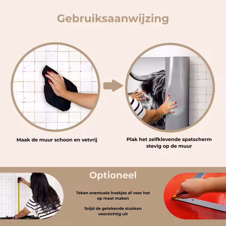 Schotse hooglander - Natuur - Koe - Zwart - Wit keuken achterwand spatscherm klein -gebruiksaanwijzing_NL