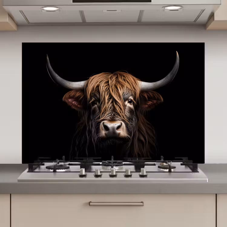 Schotse hooglander - Portret - Zwart - Dier keuken achterwand spatscherm klein -3d_website
