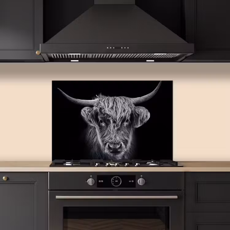 Schotse hooglander - Zwart - Koe - Dieren keuken achterwand spatscherm klein -sfeer1