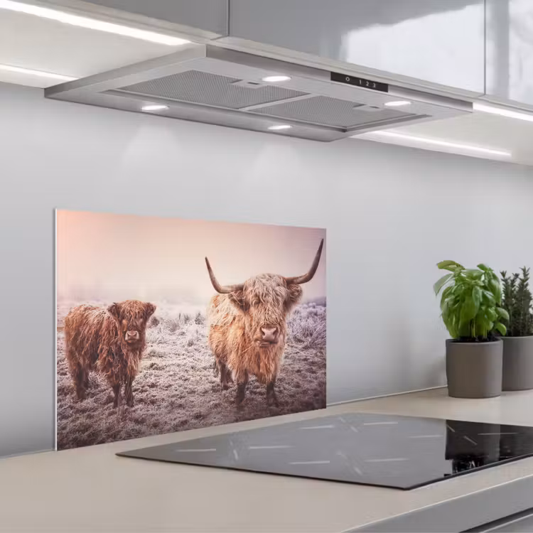 Schotse hooglanders - Licht - Lucht - Natuur keuken achterwand spatscherm klein -3d_schuin