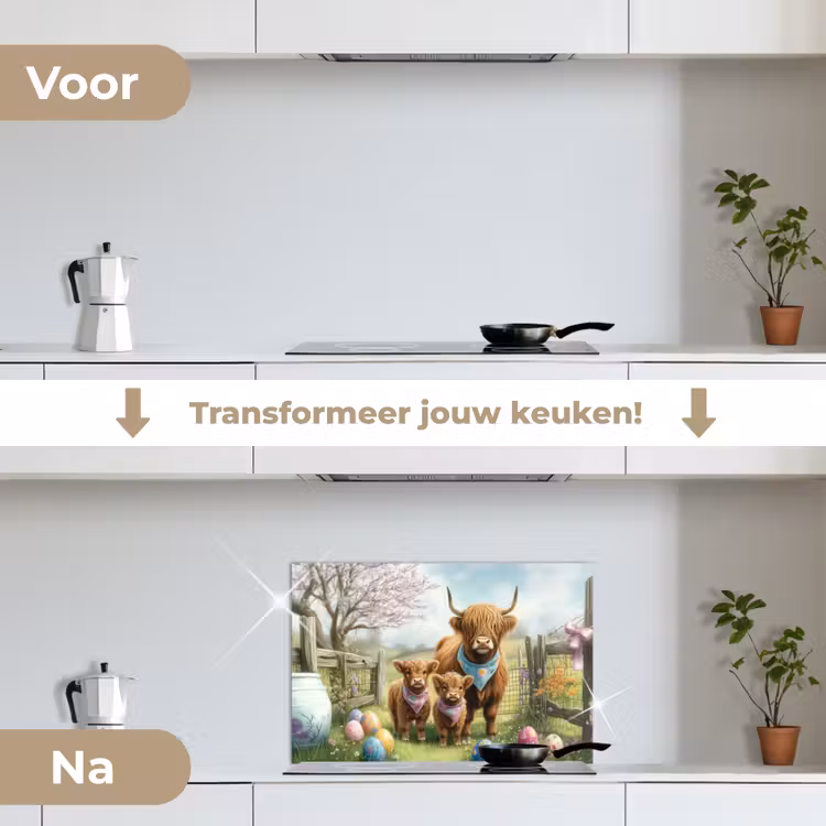 Schotsehooglanders - Paaseieren - Lente keuken achterwand spatscherm klein -voor_na_NL