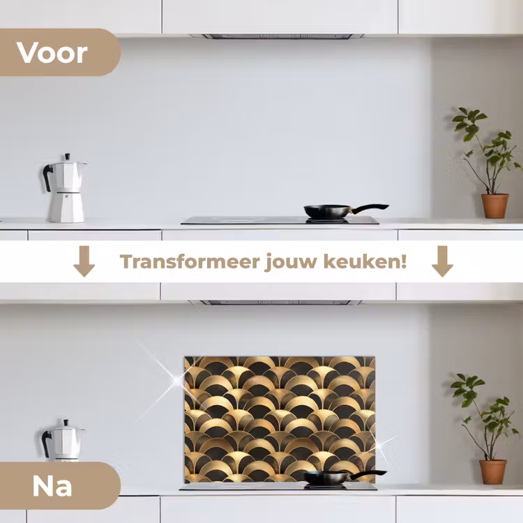 Schubben - Structuur - Goud keuken achterwand spatscherm klein 900 -voor_na_NL